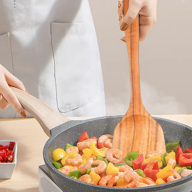 1-10 PC Teak Wooden Cooking Spoons 6
