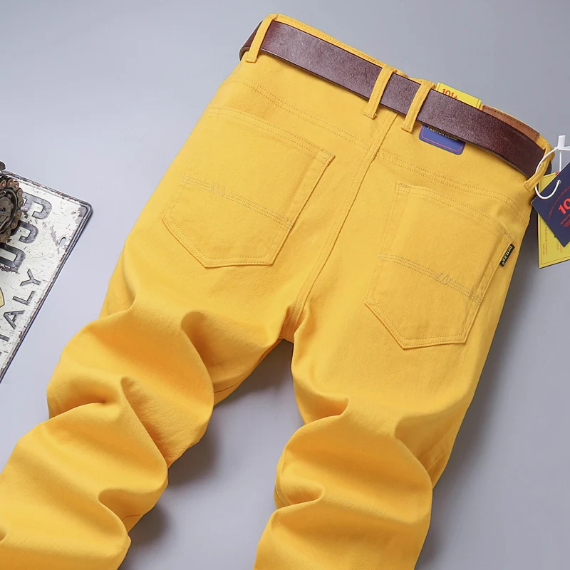 New Autumn Men's Yellow Pink Red Slim Jeans Classic Straight Elasticity Denim Pants Male Brand Stretch Skinny Colorful Trousers 5