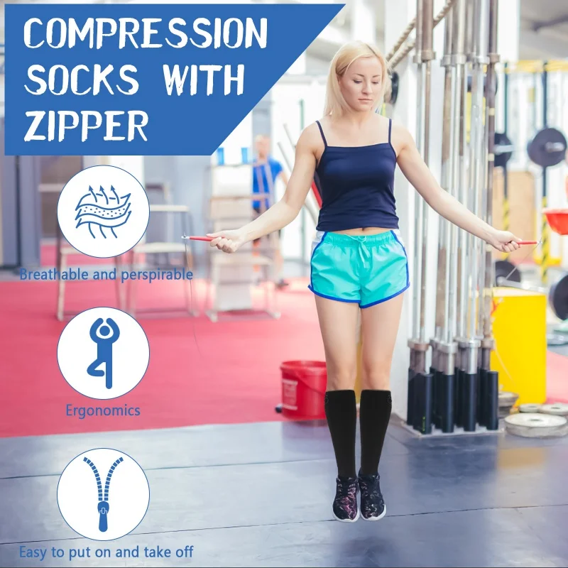 Compression Stockings Sports Pressure Long Cycling Socks Zipper Professional Leg Support Women Varicose Vein Socks 4