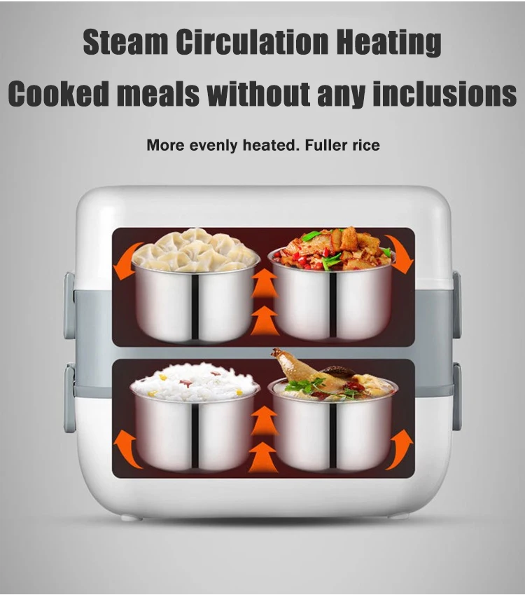 220V Electric Lunch Box Rice Cooker Portable Heating Bento Box Stainless Steel Lunch Box