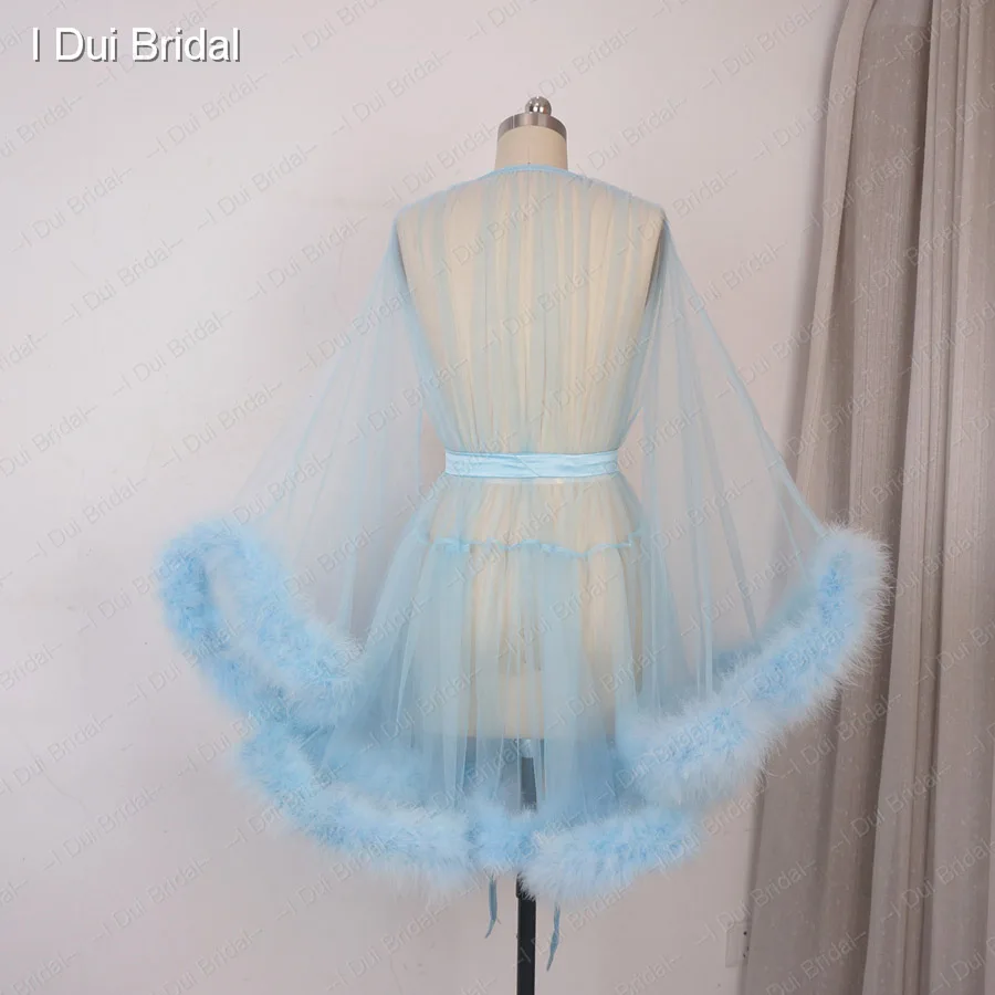 Extra Puffy Short Marabou Feather Robe Boudoir Sheer Tulle Illusion Birthday Lingerie Set