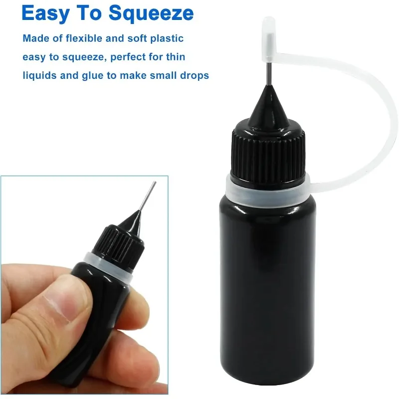 DIY Quilling Tool Empty Needle Tip Glue Bottle Black Cap Liquid Dropper Containers Silicone Rings Crafting
