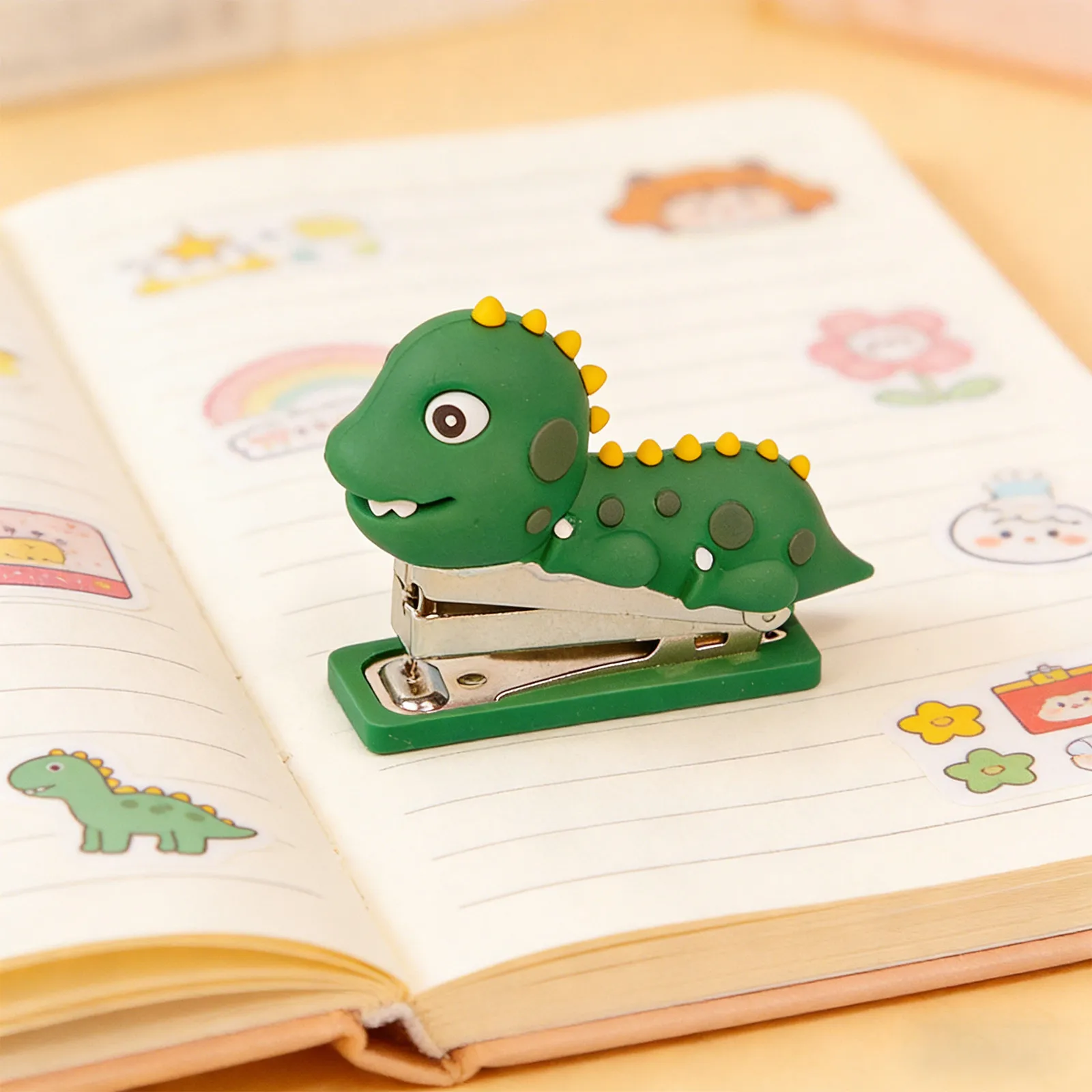 미니 공룡 스테이플러 실리콘 재사용 가능한 장 사무실 스테이플러 가정 여행용 데스크탑 종이 스테이플링 도구 귀여운 스테이플러