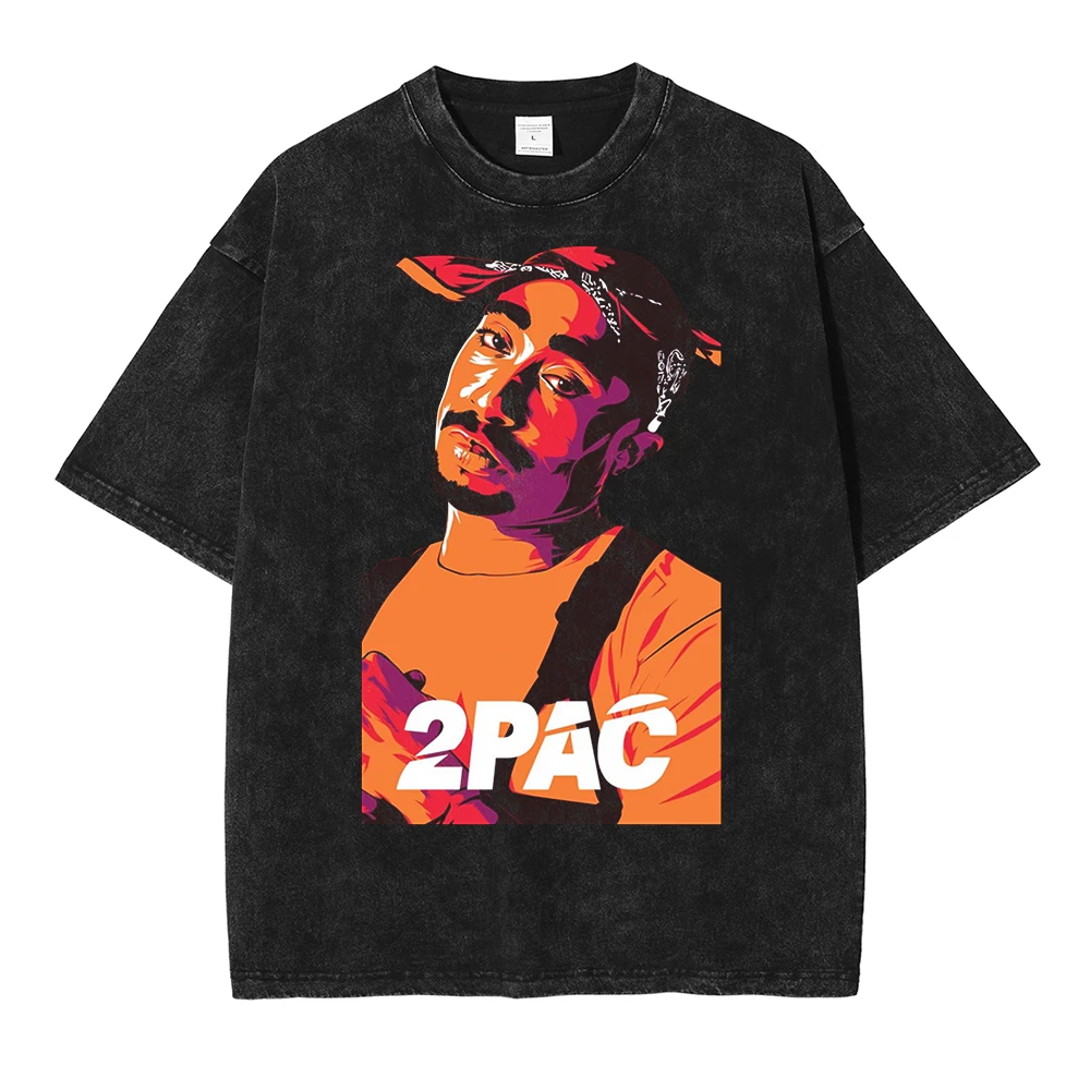 

Men Tshirt Hip Hop Streetwear Rapper 2PAC Graphic Printed T Shirt Cotton Washed Tshirt 2023 Summer Short Sleeve Tupac Tops Tees