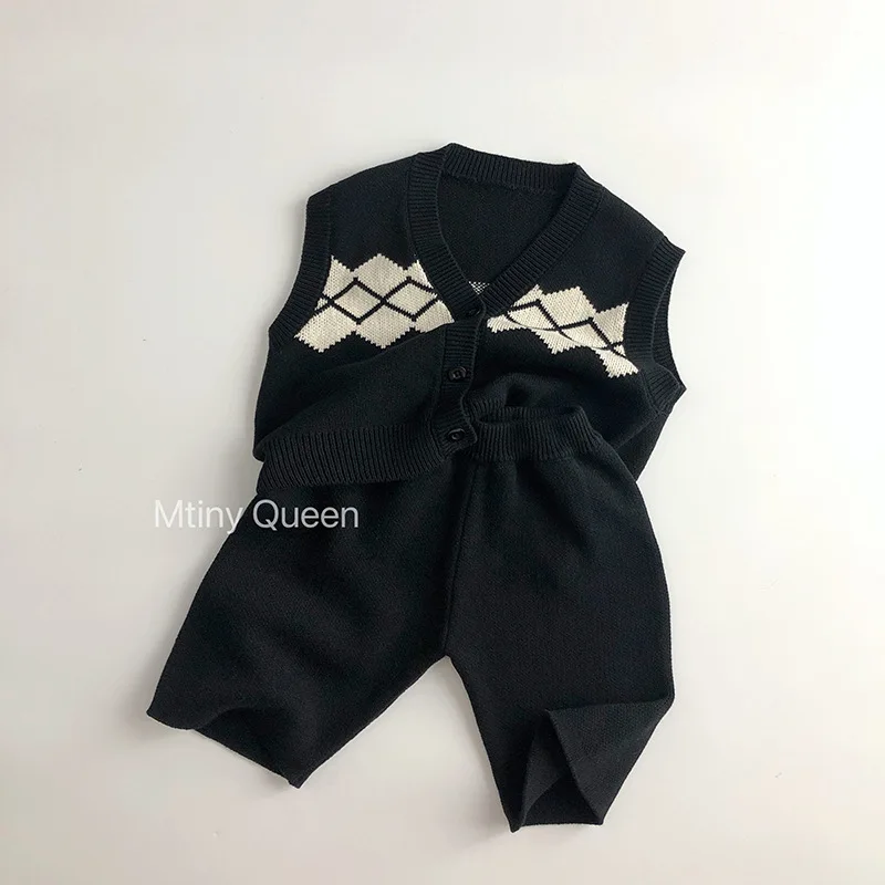 Autumn New Children Sleeveless Clothes Set Baby Boys Girls Knit Vest Cardigan + Shorts 2pcs Suit Kids Simple Casual Outfits
