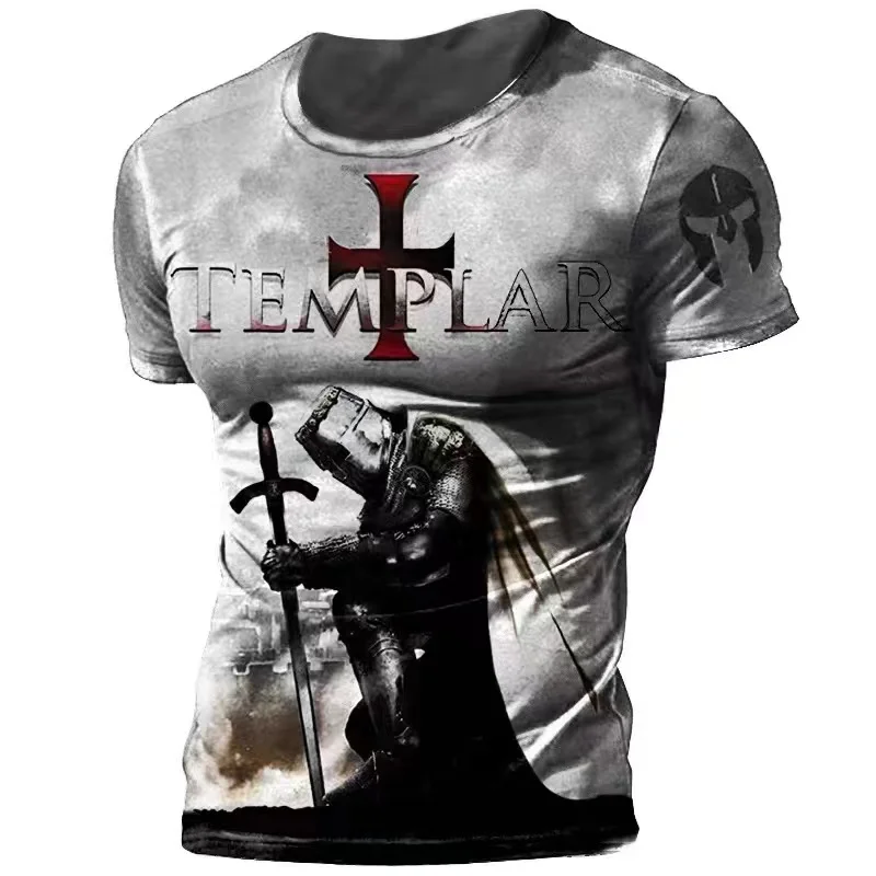 

Летняя футболка в европейском и американском стиле с короткими рукавами и 3d-рисунком, новинка, футболка с винтажным принтом, темплар для мужчин, одежда большого размера