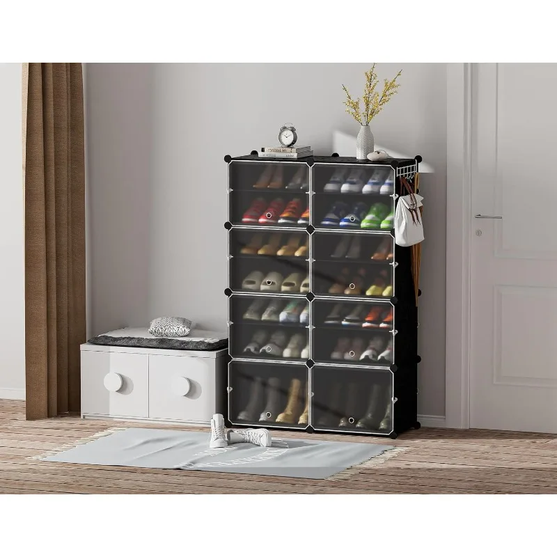 Shoe Rack 8 Tier Shoe Storage Cabinet 32 Pair Plastic Shelves Organizer For Closet Hallway Bedroom Entryway