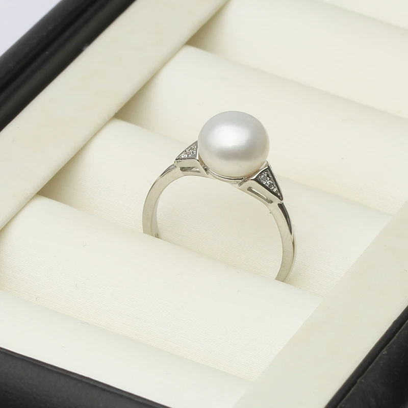 Freshwater Pearl Rings For Women,Cubic Zircon 925 Silver Open Pearl Ring Adjustable Mom Wife Birthday Gift Black 2