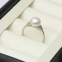 Freshwater Pearl Rings For Women,Cubic Zircon 925 Silver Open Pearl Ring Adjustable Mom Wife Birthday Gift Black 2