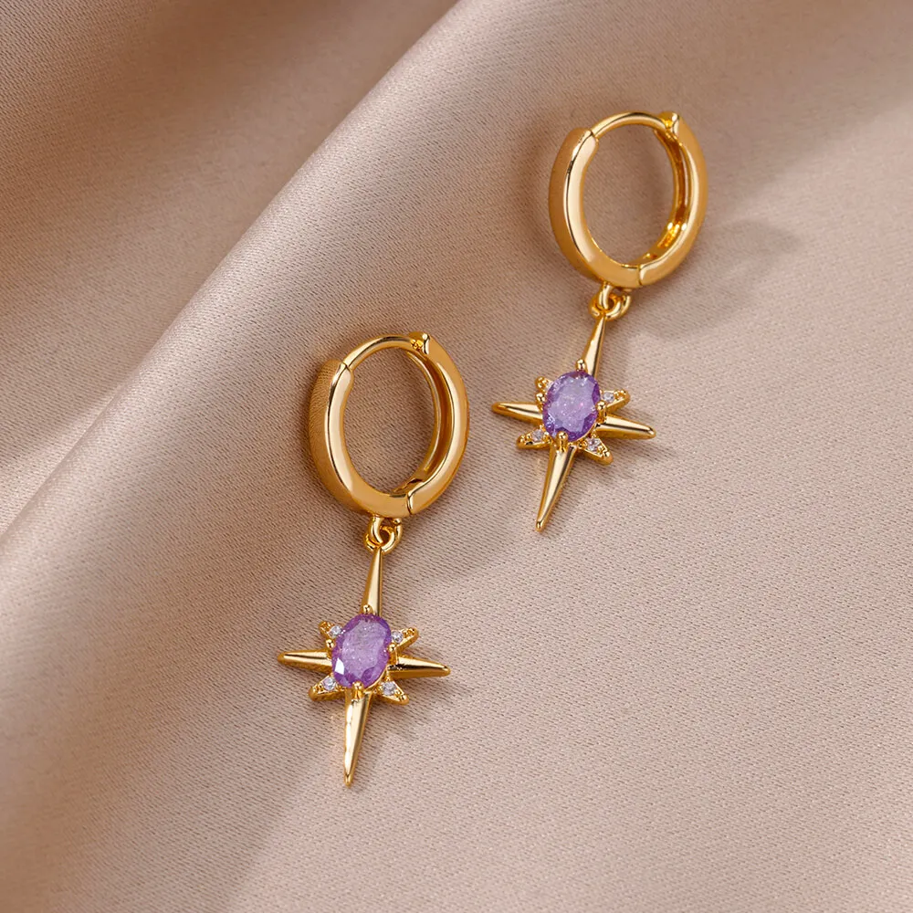 Dangle Earrings Eight-Pointed Star Earrings for Women Stainless Steel Waterproof