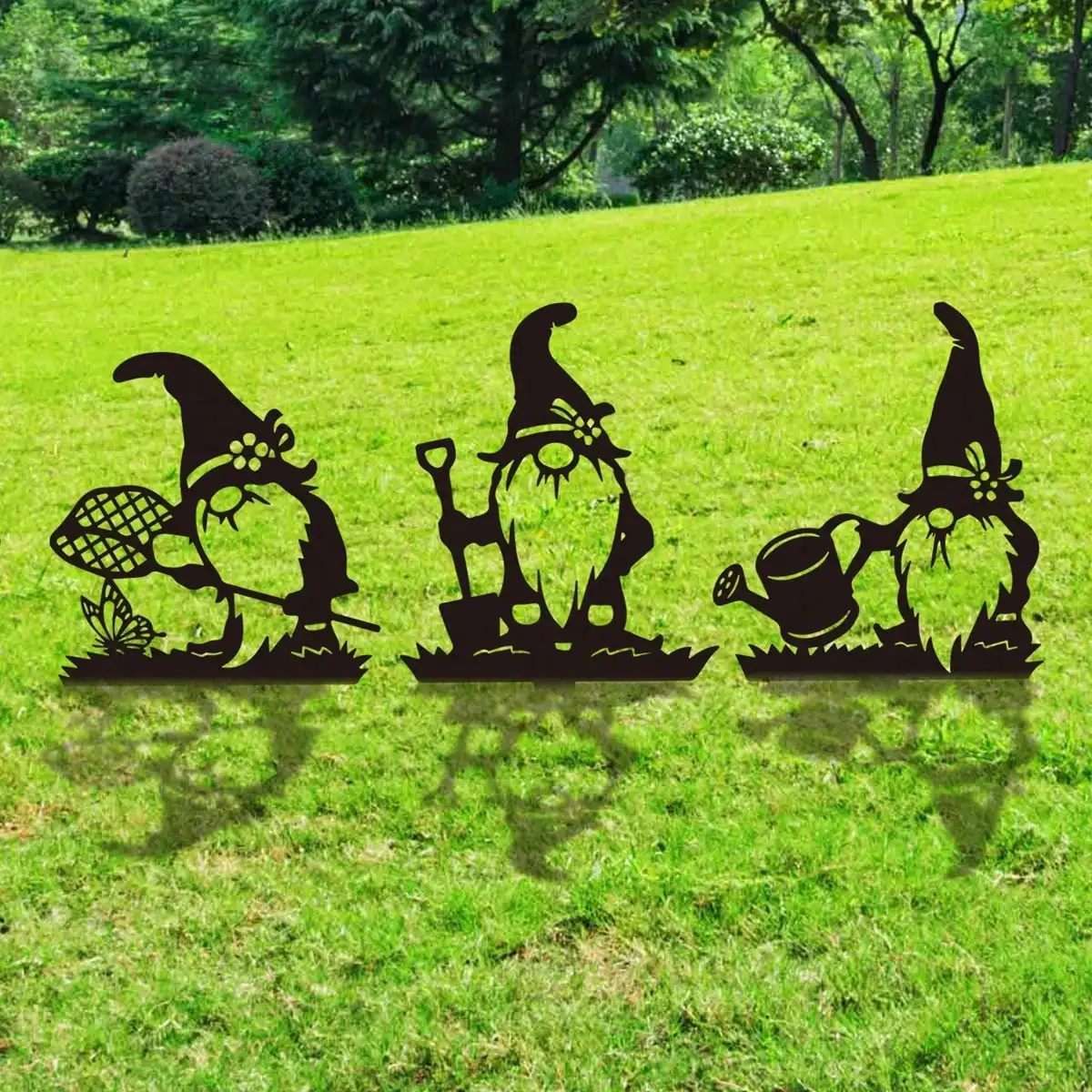 

1PC Metal Black gnome Garden Stakes Decoration Cute gnome Garden Decorative Outdoor Statues For gnome Lovers Yard Garden