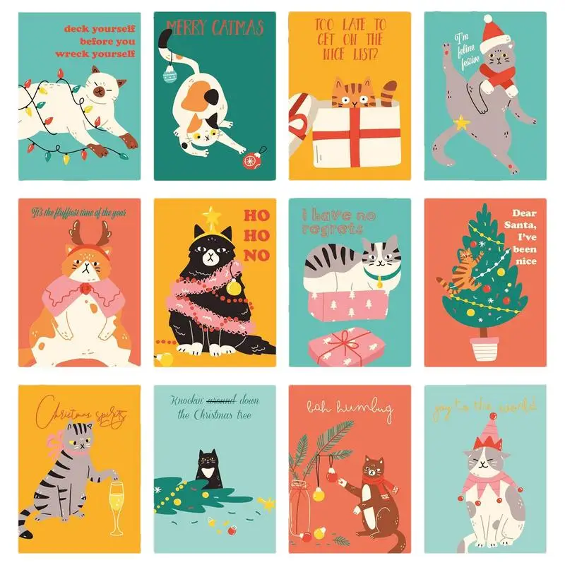 

Funny Cat Christmas Cards Creative Colorful Animal Theme Postcards Lovely Cats Daily Life Mini New Year Gifts Greeting Cards Set