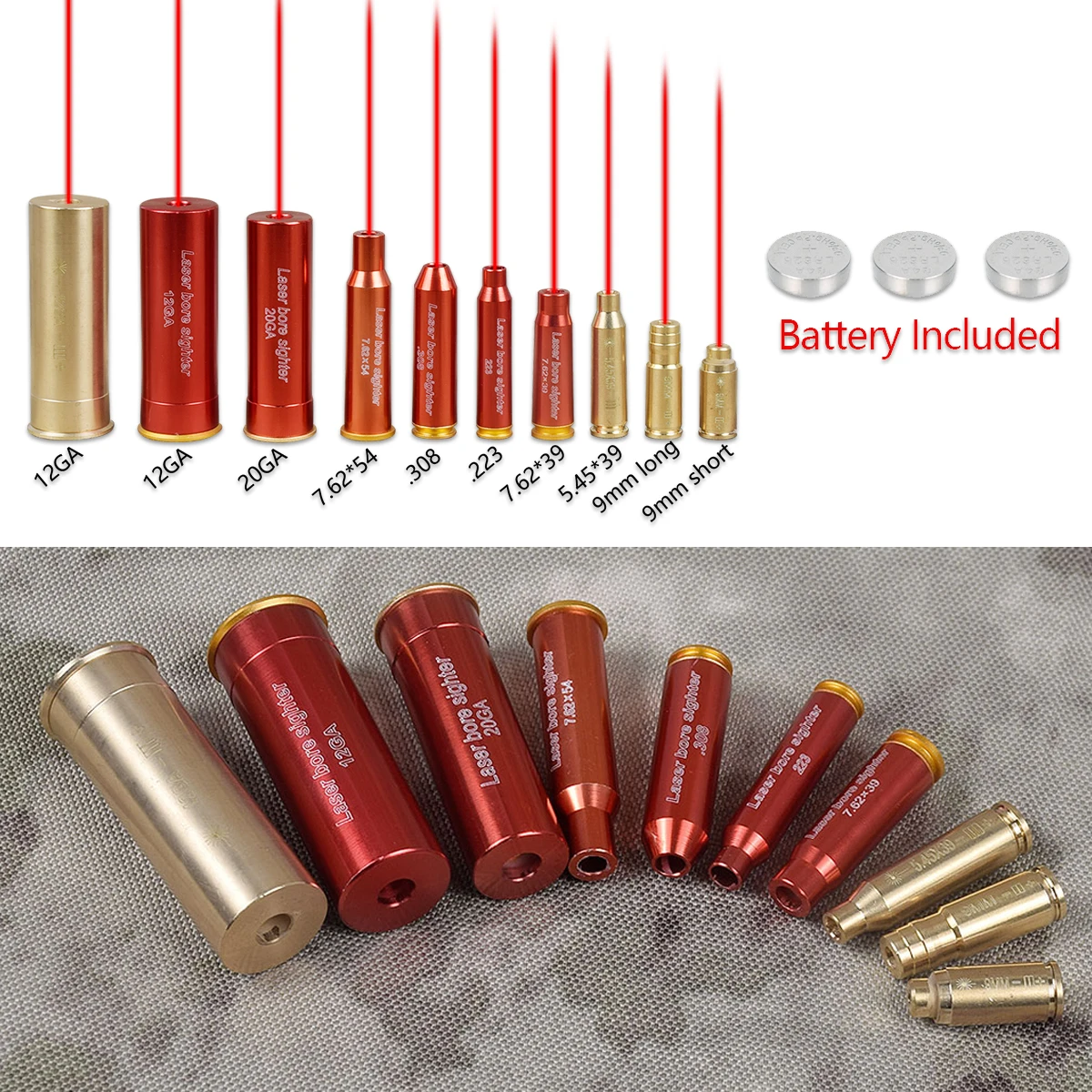 Laser Bore Sight Brass Boresight CAL Cartridge Bore Sighter For Scope Hunting .223 .308 9MM 7.62x39 7.62X54 12GA Gauge