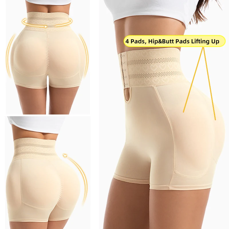 Mutandine modellanti da donna imbottite per sollevare i glutei, con 4 cuscinetti in spugna, controllo addominale, fascia in vita e chiusura con gancio._voghion.com