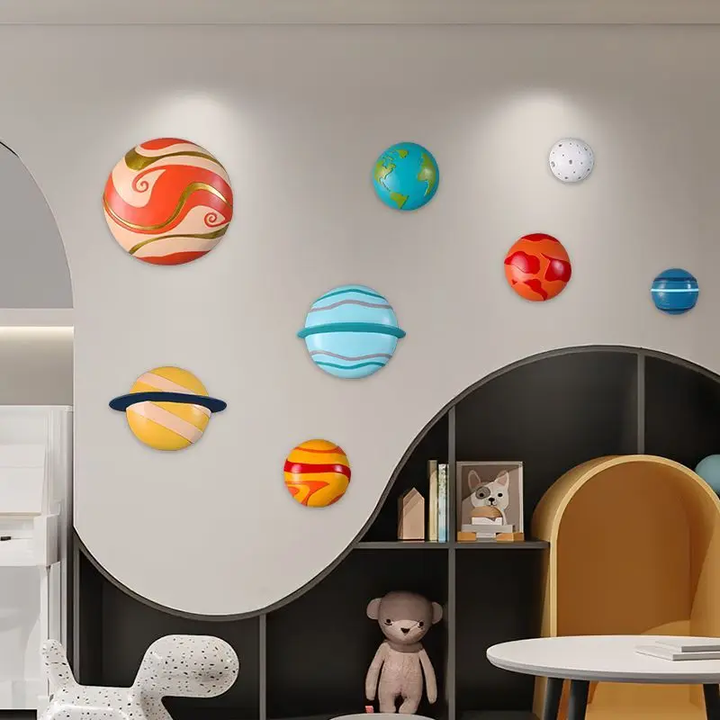 Nordic Colorful Space Planet Resin Wall Decoration Items Kindergarten Children's Room Wall Accessories Cafe Office Sticker