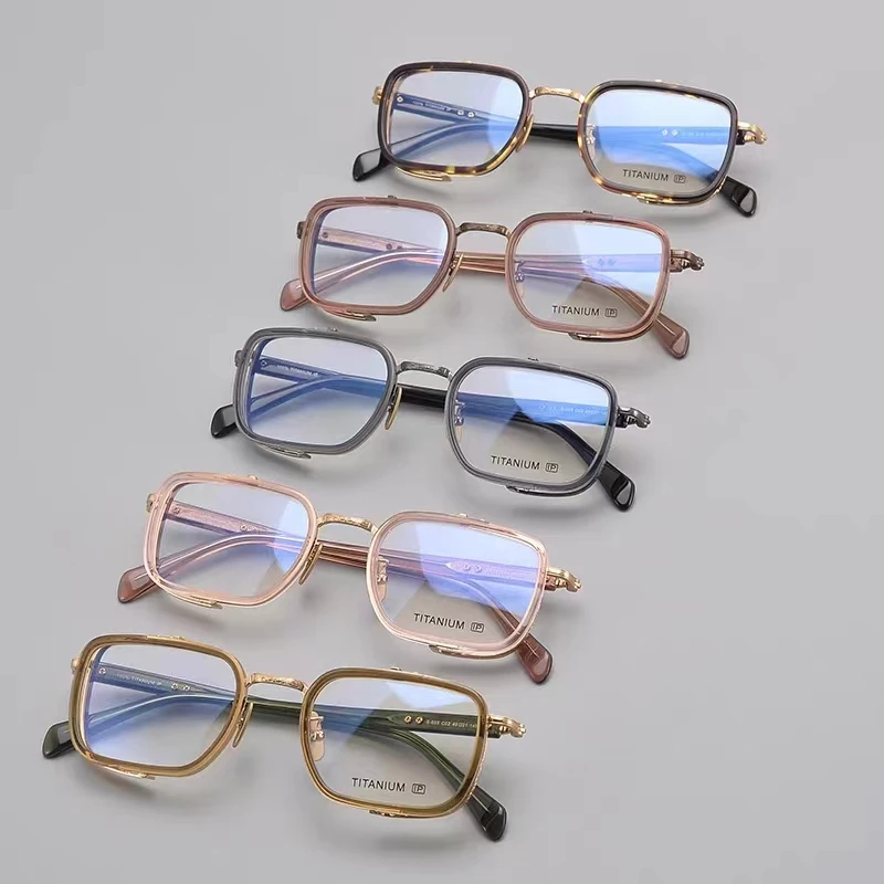 Exquisite handgefertigte Titan-Brillenfassung für Herren und Damen, Retro-Quadrat-Brillenfassungen, japanisches Design, ovale runde Brillen – Detail 5