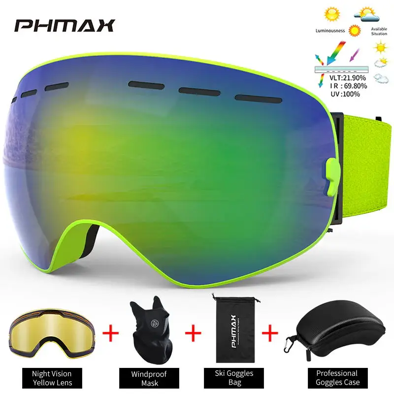 PHMAX Winter Ski Goggles Anti-UV Protection Men Snowboard Outdoor Sports Skating Skiing Women Snow Glasses With Mask | Спорт и