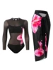 2026 Printed Mesh Swimsuit One Piece & Beach Dress Long Sleeves Swimwear Women Bathing Swimming Swim Suit Padded Beachwear