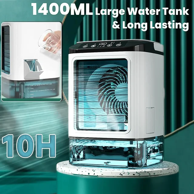 Air Conditioner Portable Fan Desktop Dual Spray Ultrasonic Atomization 3-Speed Mute Air Cooler Night Light Electric Fan for Home 2