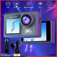 5K 4K60FPS Action Camera Dual IPS Touch LCD EIS 170° DVR 30M Waterproof 5X Zoom Sport Camera With Wireless Mic & Pre Recording