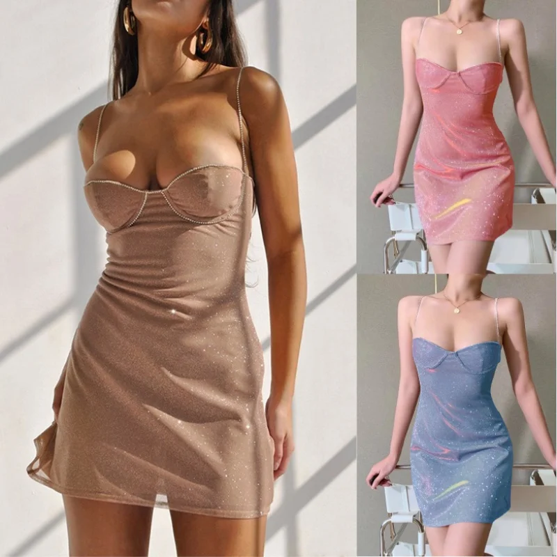 

CLOUD4D-Ready To Ship nude color sexy dress beige shimmer dress