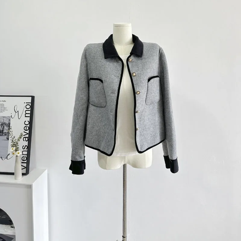 

2023 Autumn/winter Commute Color Warm Long-Sleeved Coat Chic Metal Button Design Sense Cute Jacket