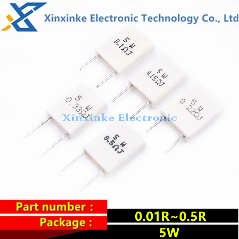 BPR56 Non-inductive Ceramic Resistance 5W 0.01 0.02 0.05 0.1 0.12 0.15 0.22 0.25 0.3 0.47 0.5 ohm 0.1R Cement Resistor 10PCS
