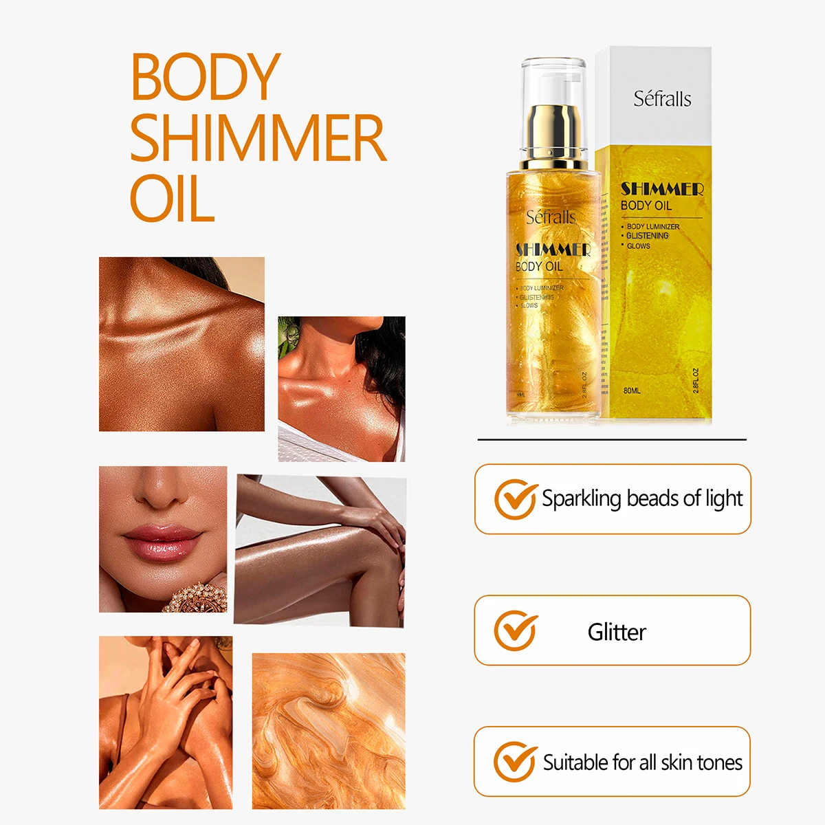 S&eacute;fralls Shimmer Body Oil 80ml quicksand highlight oil brighten face body repair highlight oil diamond muscle body glitter