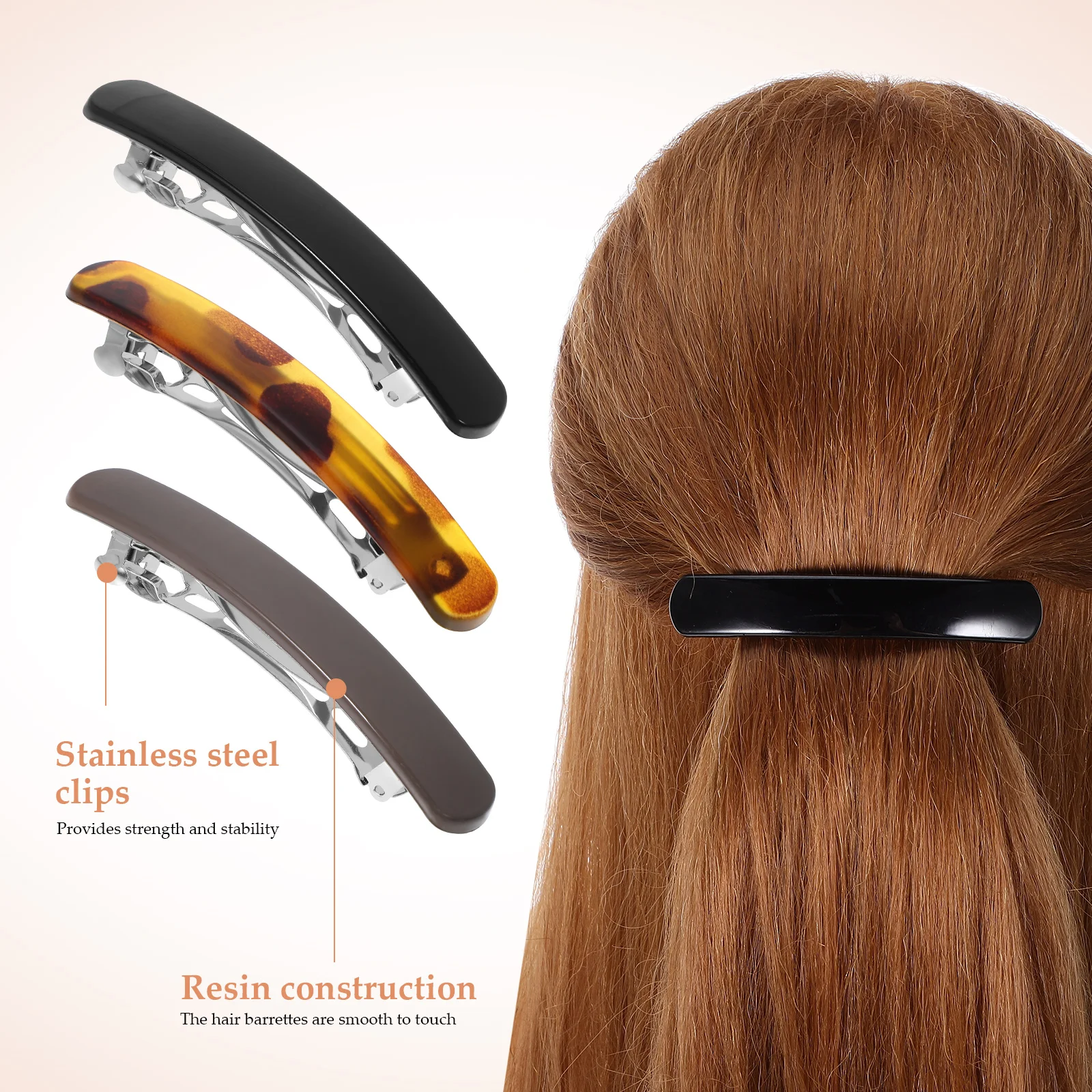 3 Pcs Hairpin Clips Snap Barrettes Spring Metal Women Accessories Stainless Steel Styling Women's Cute 2