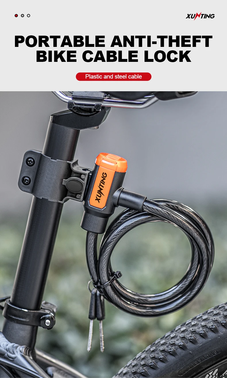 Description Picture 2 of itemXunting Bike Lock Coiled Secure Keys Bike Cable Lock with Mounting Bracket Weathproof Anti Theft Scooter Bicycle Lock