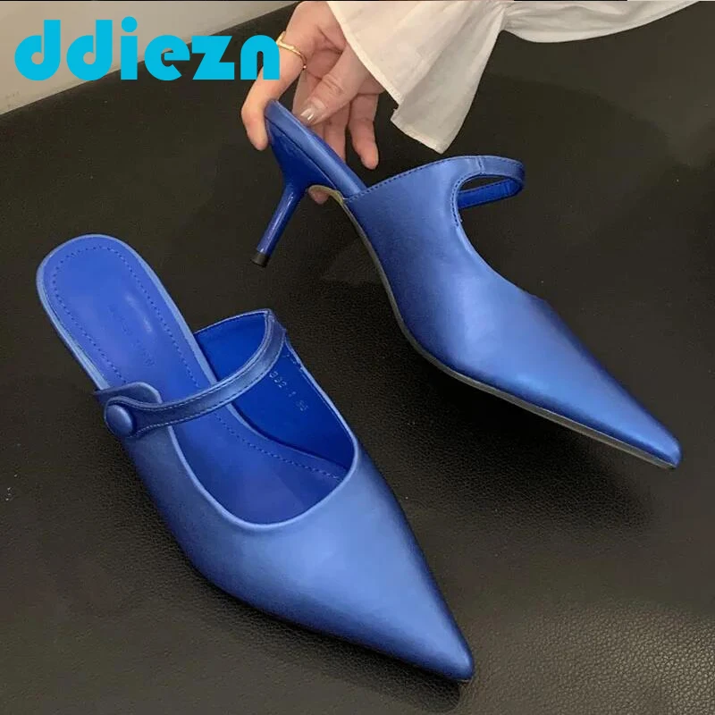 

Мюли женские с ремешком на пятке, туфли-лодочки, высокий каблук, модные тапочки, летние сандалии, сланцы, роскошная обувь