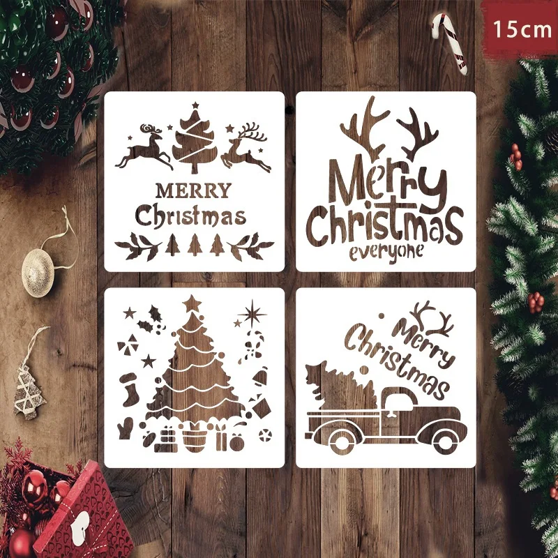 2pcs 15x15cm Merry Christmas Stencils Painting Diy Craft Drawing Scrapbook  Wall Wood Floor Glass Fabric Art Template Stamping - Stencils - AliExpress