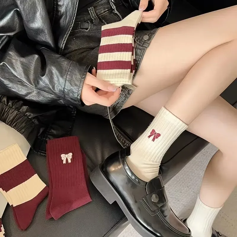 Women's Cherry Trendy Striped Mid-Tube Socks