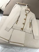 Veste ample à col rond et simple boutonnage, couleur contrastée, taille haute décontractée, pantalon à jambes larges, nouvel ensemble pour femmes, automne 2