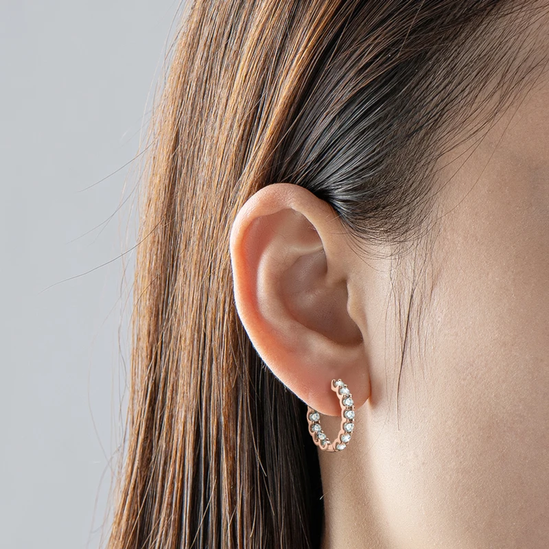 IOGOU Rose Gold Hoops Real 100% 925 Sterling Silver Earrings 3mm Moissanite With GRA Women Sparkling Fine Jewelry Trend 2023