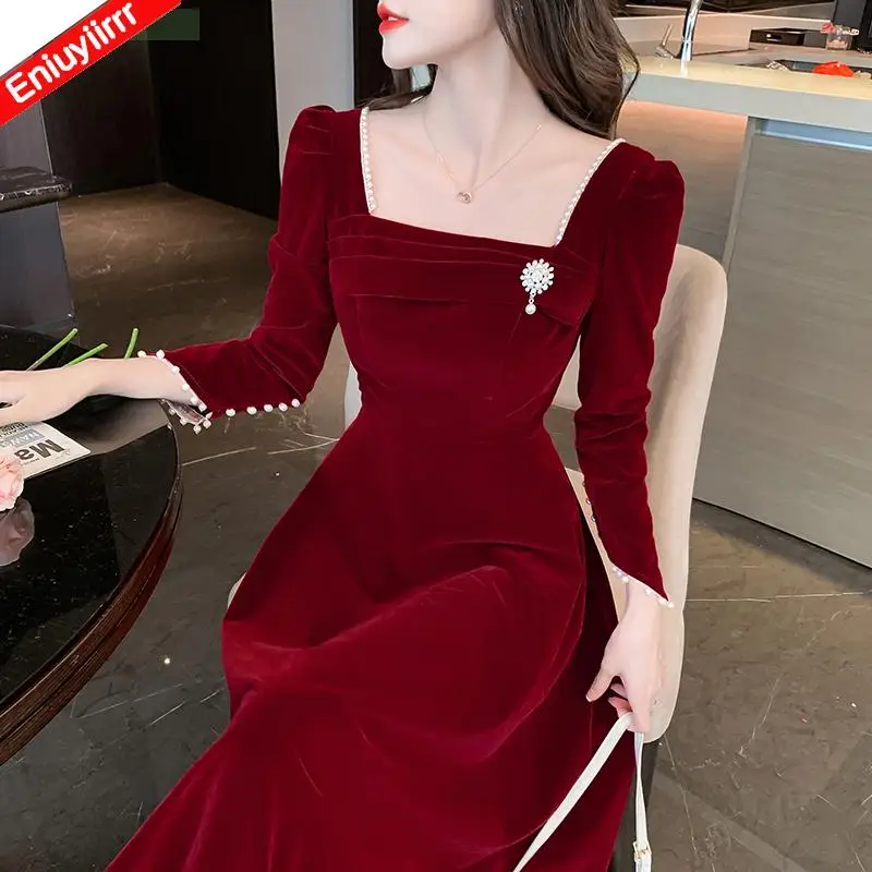 Night Party Long Max Dresses Fashion Women 2023 Chic Korea Design Vintage Retro Elegant A Line Abiti Femminili