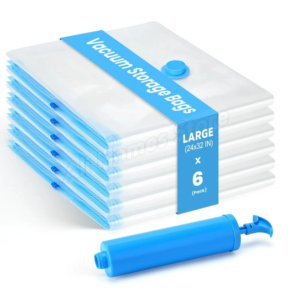 6 ชิ้นถุงสูญญากาศแบบใช้ซ้ําได้และฝาครอบปั๊มสําหรับจัดเก็บเสื้อผ้าการบีบอัดขนาดใหญ่ถุงเปล่าอุปกรณ์เสริมการเดินทางภาชนะเก็บ 1