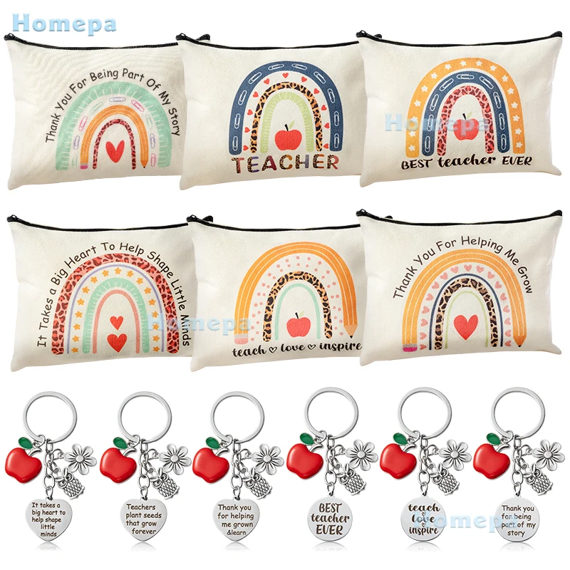 

Набор подарков в стиле бохо для учеников, Радужный косметичка, сумочка для косметики, брелок с надписью «Thank You», набор для выживания учителя, 6 шт.