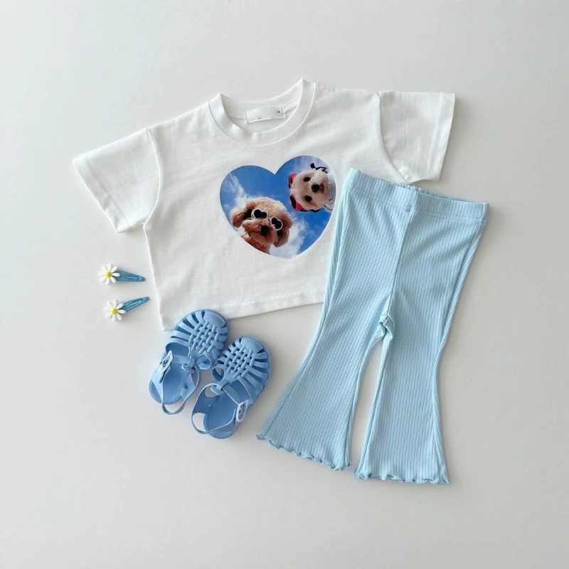 الصيف في سن المراهقة القطن تي شيرت الكرتون الحب الكلب طباعة ملابس الاطفال أزياء تي شيرت طفل الفتيان الفتيات لطيف قصيرة الأكمام ملابس أطفال