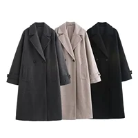 Fashionable Long Loose Lapel Coat Polyester Fiber Pure Color Regular Type from Mainland China Elegant Outerwear for Women