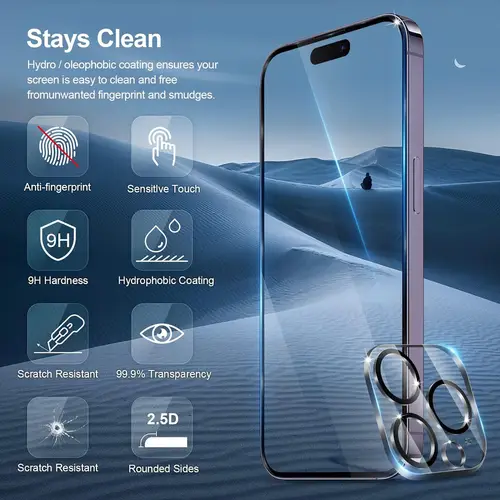 HD Screen Protection For iPhone 16 15 17 14 13 12 11 Pro Max Tempered Glass iPhone15 Pro Camera Lens Film iPhone16 Plus 13 Mini - Image 2