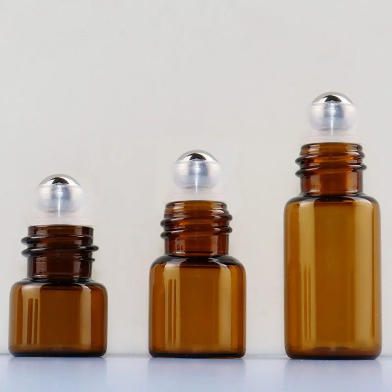 앰버 롤 온 병 2ml 5ml 10ml 50 개, 에센셜 오일 롤온 향수병 스테인레스 스틸 볼 유리 용기