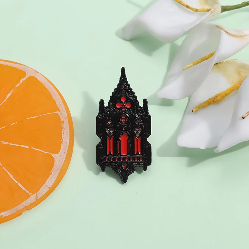 Gothic mysteriöse Kirche Brosche Emaille Pins Retro Architektur Broschen dekorative Revers Abzeichen Jacke Pin Schmuck Zubehör Geschenk – Detail 4