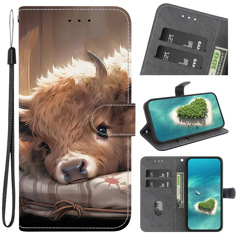 Cat Bear Wallet Flip Stand Case with Strap - Stylish Protective Cover