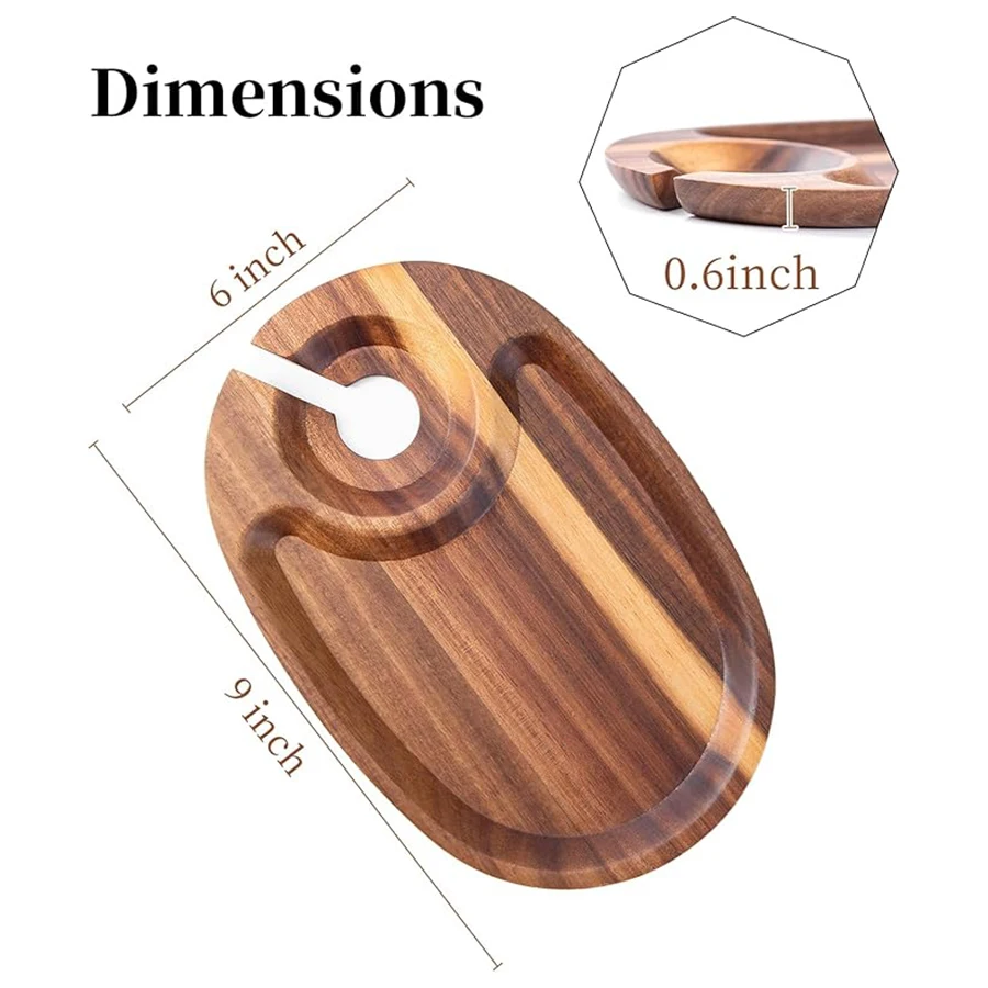 Wood Appetizer Plates Set of 4 Acacia Wood Appetizer Plates Wooden Cocktail Appetizer Plates with Wine Glass Holder Cheese Board 2
