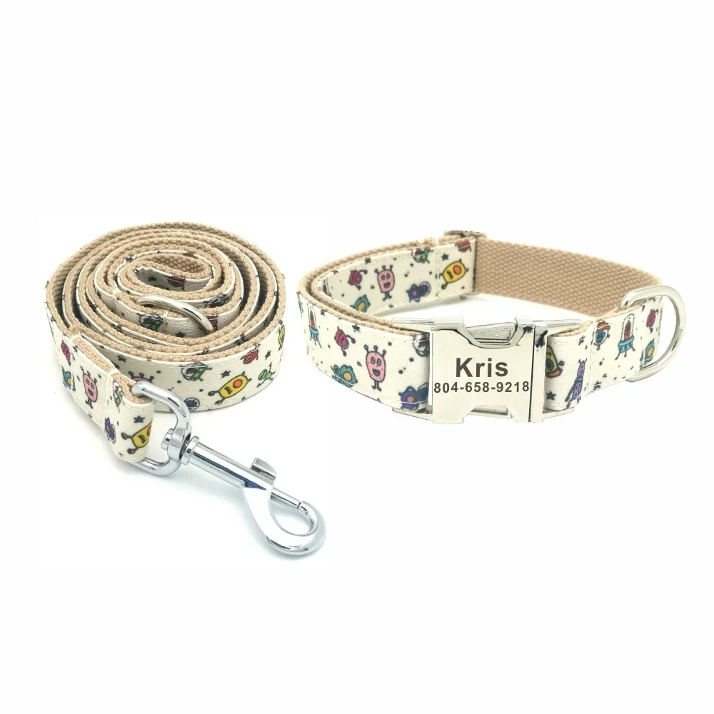 Personalized Space Monster Pet Collar Durable Puppy Name ID Tag Adjustable Rocket Planet Alien Basic Dog Collar Leash Dog Collar Pet Harness Leash Set Pet Harness Set Pet Leash Set