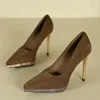 Leather Suede Super High Heels Spring New Pointy Shallow Mouth Thin with Waterproof Platform Temperament Single Shoes 1