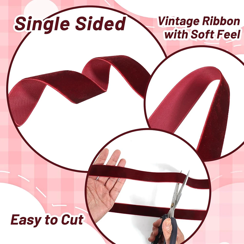 DIY Velvet Ribbon Bow Handmade Bow Hair Decor Flocking Webbing Decor for Bouquet Package Sewing Clothing