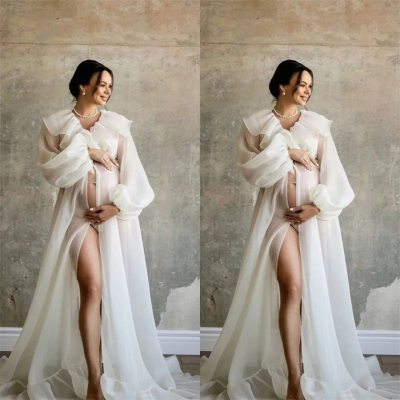 

Chiffon Women Maternity Dress V Neck Full Sleeves Pregnant Gown for Photoshoot Costom Made Babyshower Prom Dresses With Belt