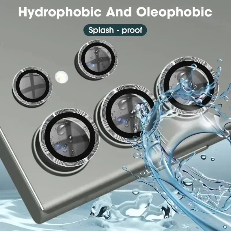 HD Clear 9H Tempered Glass Camera Lens Protector with Metal Ring Cover Films